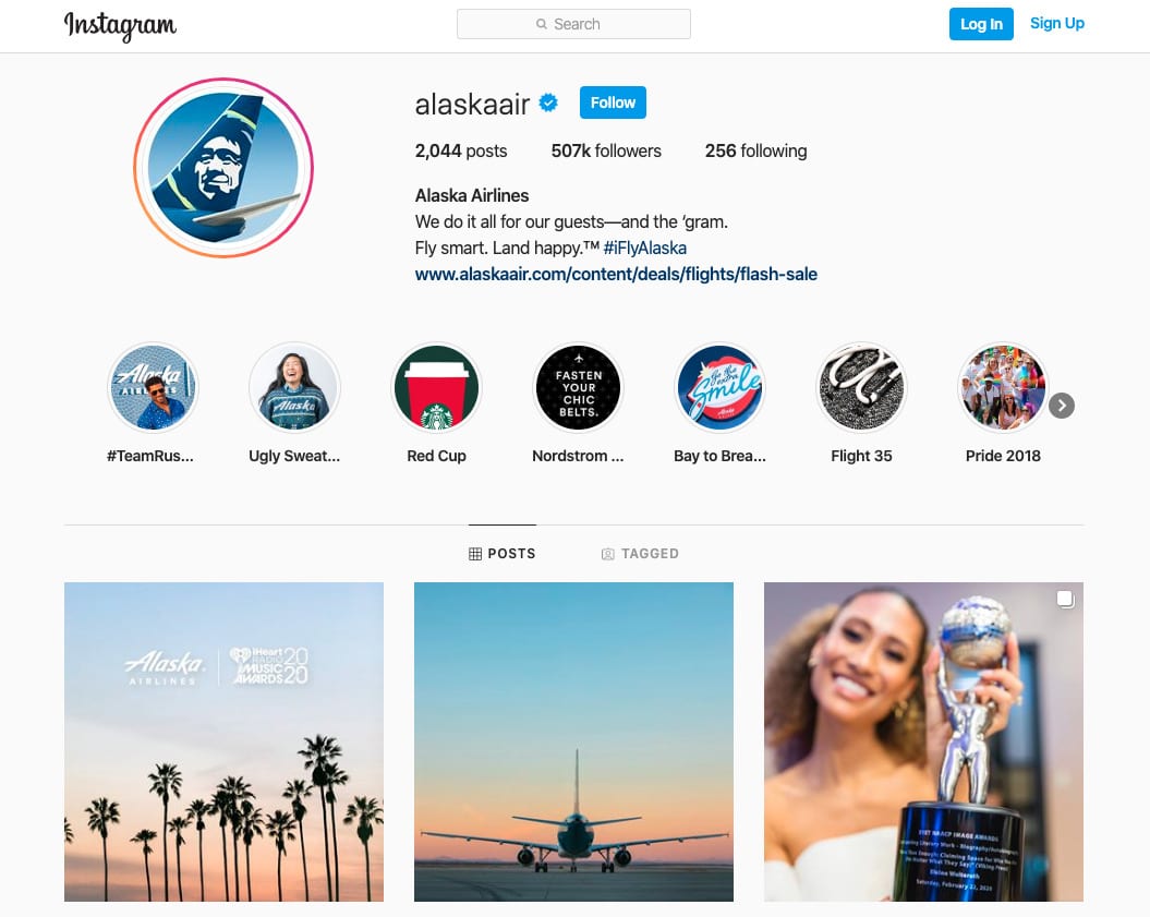 Alaska Airlines Instagram profile