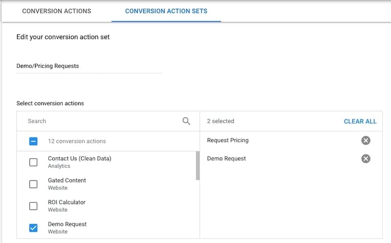 conversion action set setup