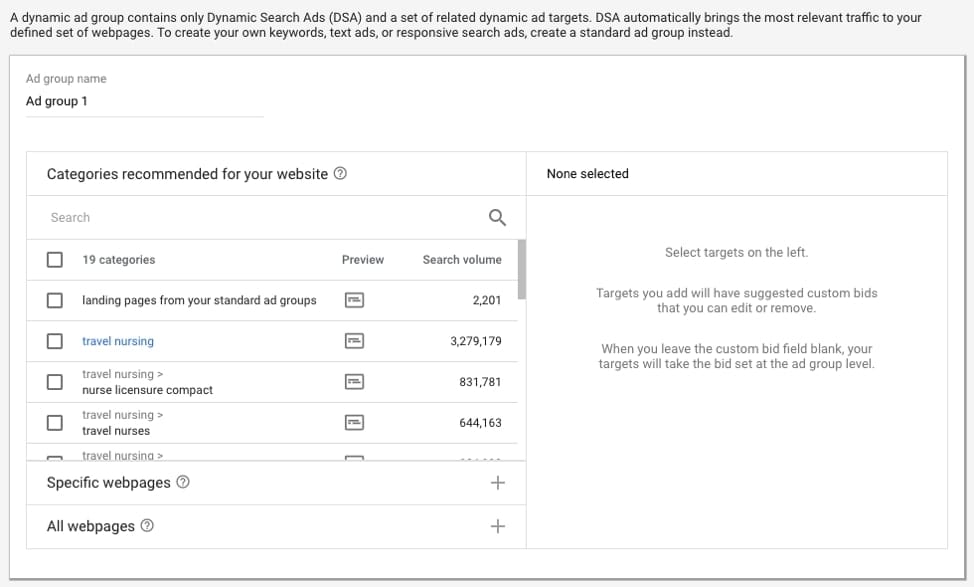 DSA Ad Group Settings 1