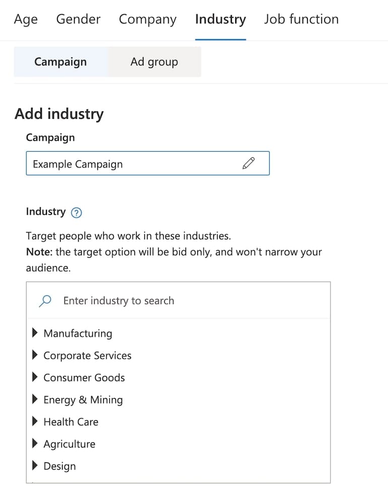 industry targeting microsoft ads