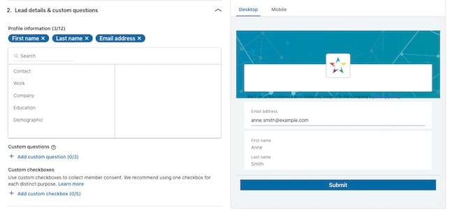 LinkedIn Lead Gen Form Lead Details and Custom Questions