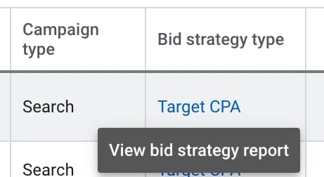 target cpa in the bid strategy column