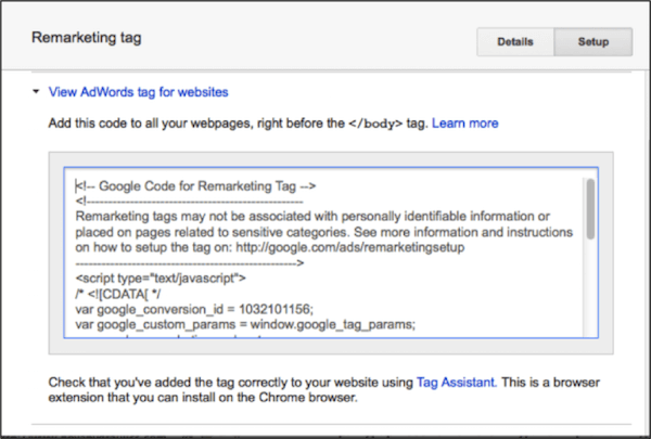 Google remarketing code setup