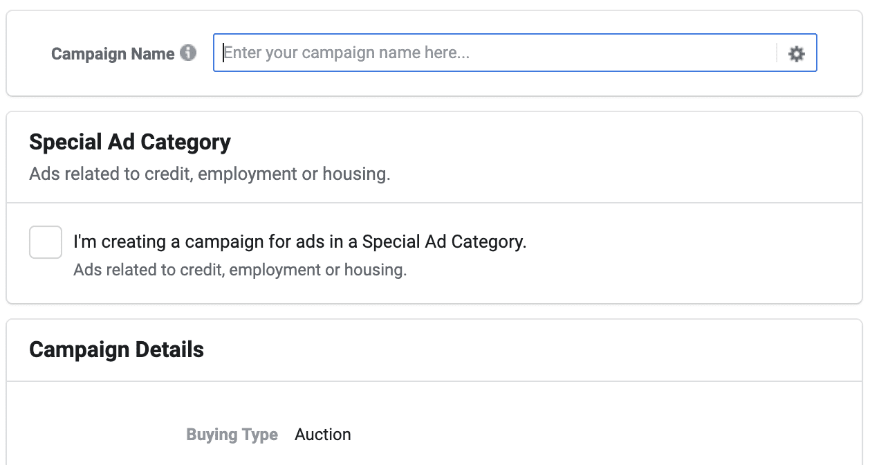 Facebook Special Ad Category