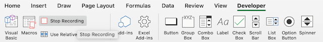 stop recording macro in excel location